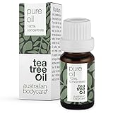 Teebaumöl 100% Reines 10 ml | 100% konzentriertes und natürliches Ätherisches Tea Tree Oil für unreine Haut, Kopfhaut, Haare, Pickel im Gesicht | Pflege bei Akne, Fußpilz, Nagelpilz | Vegan