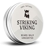 Striking Viking Bartbalsam für Herren - 60 g, Leichter Halt - Bart Balm ohne Duft mit Sheabutter, Teebaum-, Argan- & Jojobaölen - Bartpflege ohne Parfüm - Reduziert Juckreiz - Bartbalsam parfümfrei