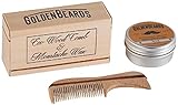 Schnurrbartwachs und ökologischer Holzkamm. Holen Sie sich das beste Bartwachs-Set mit einer ökologischen Holzbürste zum besten Preis