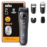 Braun Barttrimmer Series 5, Elektrischer Bartschneider Herren mit 5 Zubehörteile, Ultrascharfe ProBlade Klinge, 120 Min Akkulaufzeit, Kabelloser Bartrasierer, 40 Längen, Wasserdicht, BT5525, Grau