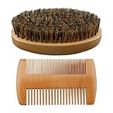 Bartbürste und Kamm für Männer | Set aus Holz mit Wildschweinborsten Kamm für Schnurrbart und Bart | Ergonomisches Frisurzubehör für Herren, Vater, Großvater