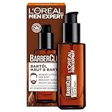L'Oréal Men Expert Bartöl für Männer, Unterstützung beim gesunden Bartwachstum, Beruhigende Bartpflege für Herren mit holzigem Duft und ätherischem Zedernholzöl, Barber Club, 1 x 30 ml