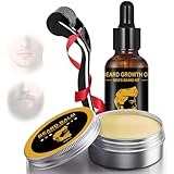 Bartwuchs Pflegeset, Bartroller, Bart Balsam, Bartöl Bartpflege Set, Beard Care & Styling Set, Duft-Bartpflege, Männer Geschenke Weihnachten, Geschenkset für Männer