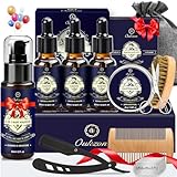 Oukzon Bartpflege Set für Männer, 10 in 1 Bartpflege Männergeschenke mit 60ML Bartshampoo, 60ML Bartöl, Bartbalsam, Bartkamm, Bartbürste, Bartschere, Rasiermesser, Geschenke für Männer Weihnachten