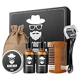 Bartpflege Set für Männer – Beard Growth Kit mit Pflegecreme 60 g, 2 × 30 ml Bartöl, Bartkamm, Microneedle Roller & Aufbewahrungstasche – Komplettes Bart Styling Set