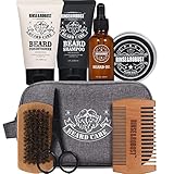 Rinse & Robust 8-teiliges Bartpflege-Set für Männer, Bartwäsche & Bart-Conditioner-Set, Geschenk für Männer mit Reisetasche, Sandelholz-Duft, Bartbürste, Bartkamm, Bartschere, Bartshampoo