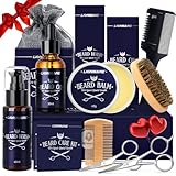 Bartpflege Set für Männer, Geschenke für Männer, Bart Geschenk Lionmane Geschenke Beard Set 60ML Bartshampoo, 30ML Bartöl, 2 Schere, Balsam, Bürste, Kamm, Tasche, Bartschneider Kamm, Geschenk für ihn