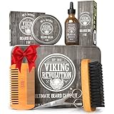 Viking Revolution Bartpflegeset für Männer - Ultimatives mit 100% Wildschweinborsten Bartbürste, Bartkamm aus Holz, Bart Balsam, Bartöl, Schnurrbart- & Bartschere - Geschenke Für Männer