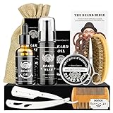 MXTIMWAN Bartpflege Set für Männer 10 Teilig, Geschenke Bart Set Herren mit Bartshampoo, Bartöl, Bartbalsam, Bartkamm, Bartbürste, Bartschere, Reisetasche, Rasiermesser mit 2 Wechselklinge, Anleitung