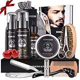 Comozon 12-in-1 Bartpflege Set mit Bart Roller, Beard Growth Kit mit Bartshampoo Bartöl Bartbalsam Rasiermesser Bartbürste Bartkamm Bartschere, Geschenke für Ehemann, Freund und Papa